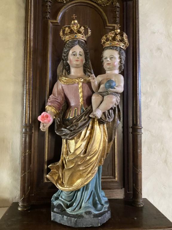 Statue de procession : Vierge à l'Enfant, dite Notre-Dame des fleurs, chapelle Saint-Mélec (Lanouée fusionnée en Forges de Lanouée en 2019)