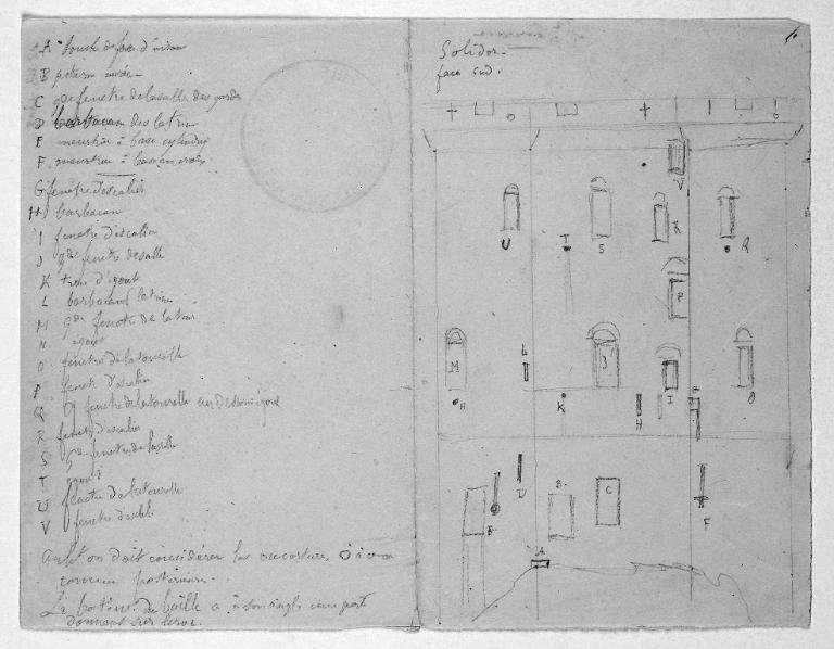 Plan schématique annoté de la Tour Solidor par Alfred Ramé