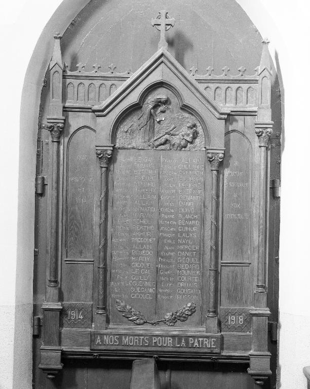 Plaque commémorative des morts de la guerre 1914-1918, église Saint-Brieuc (Cruguel)