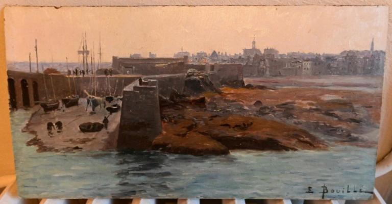 Vue de l'avant-port de Saint-Servan par Étienne Bouillé (collection particulière : peinture mise en vente en 2025)