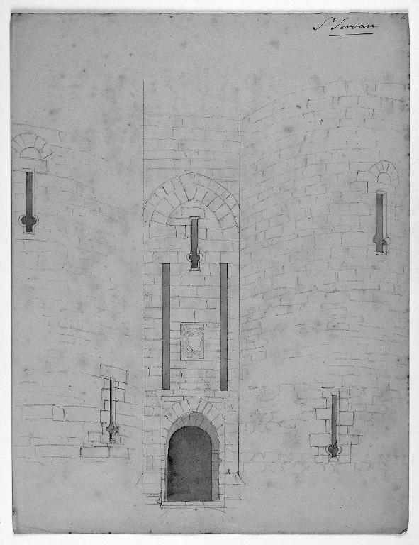 Elévation est de la Tour Solidor : pont-levis et tours par Alfred Ramé