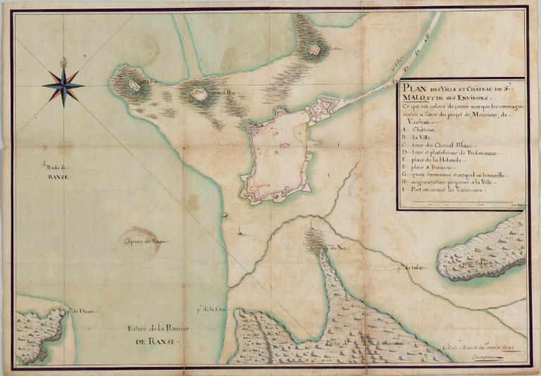 Plan des ville et château de Saint-Malo et de ses environs par l'ingénieur Garengeau, 29 octobre 1692