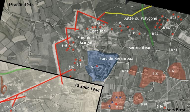 Ensemble fortifié (B 47), Keranroux - Menguen, sur la crête à l'ouest de la route de Guilers (actuelle rue de Kerléo) (Brest)