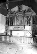 Tableau (tableau d'autel) : apparition de la Vierge de la Salette, dite Notre-Dame de la Salette, chapelle Sainte-Barbe (Le Moustoir)