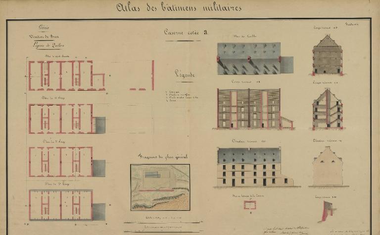 Atlas des bâtiments militaires des places de France : Brest, place de Quélern et dépendances, plan général, feuille n° 1, 1846