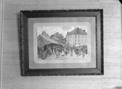 Dessin : le marché sur la place Lariboisière à Fougères, Hôtel de ville (Fougères)