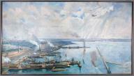 Tableau et dessin, port de commerce de Brest de Lucien-Victor Delpy