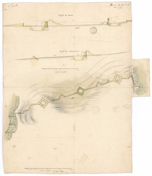 Plan et profils des retranchements et des redoutes des lignes de Quélern par Vauban, 3 mars 1689